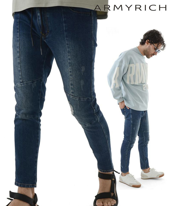 ARMYRICH アーミーリッチ ダメージ加工ストレッチデニムスキニーパンツ メンズ ジーンズ おしゃれ ブランド 美脚