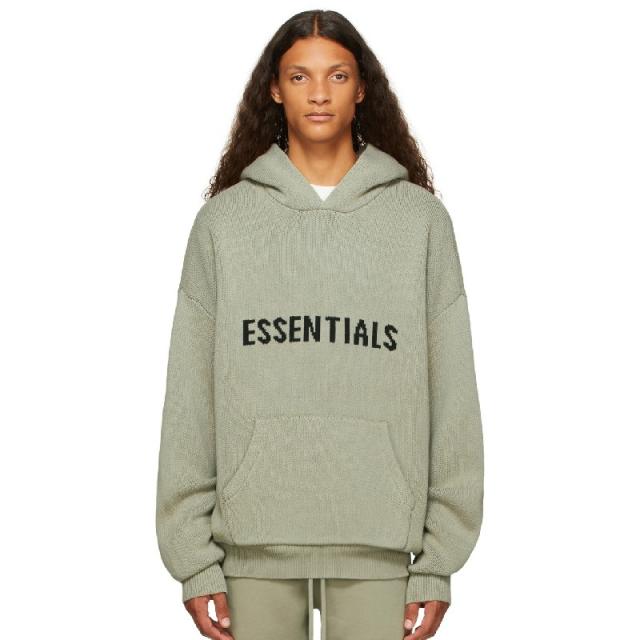 FOG ESSENTIALS エフオージーエッセンシャルズ フロントロゴニットフーディー長袖 厚手 オーバーサイズ 大きいサイズ FEAR OF GOD ストリートファッション モスグリーン FOG ESSENTIALS エフオージーエッセンシャルズ フロントロゴニット