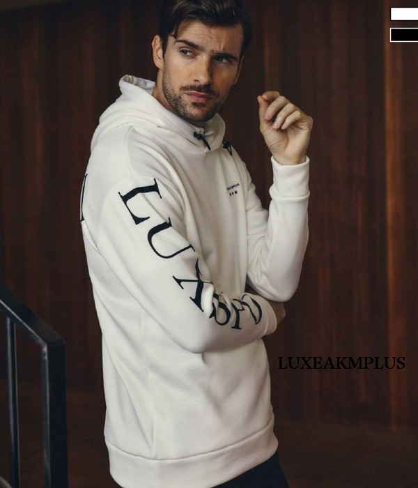 LUXEAKMPLUS リュクスエイケイエムプラス スリーブロゴフリースフーディー メンズ パーカー プルオーバー カジュアル スポーツ
