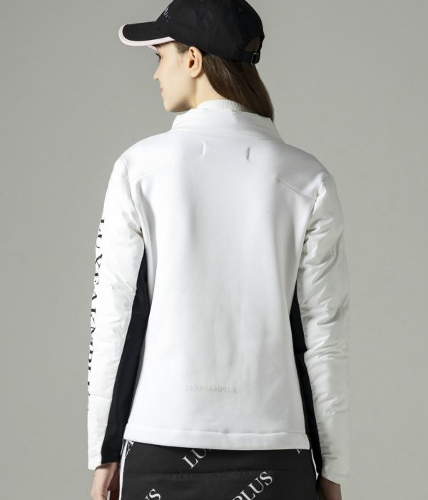 LUXEAKMPLUS リュクスエイケイエムプラス 袖ロゴ中綿ジャケット