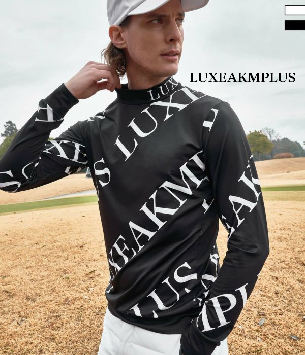 LUXEAKMPLUS リュクスエイケイエムプラス 総柄モックネックTシャツ  長袖 ロゴ ゴルフ メンズ 男性 GOLF スポーツ おしゃれ