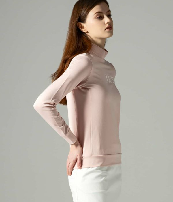 LUXEAKMPLUS リュクスエイケイエムプラス 光沢ロゴモックネックTシャツ 長袖 ゴルフ レディース 女性 GOLF スポーツ おしゃれ LUXEAKMPLUS リュクスエイケイエムプラス 光沢ロゴモックネックT
