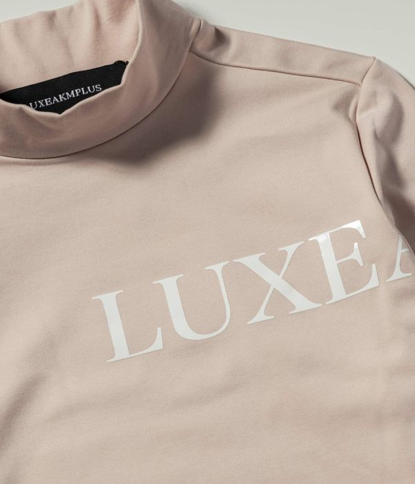 LUXEAKMPLUS リュクスエイケイエムプラス 光沢ロゴモックネックT