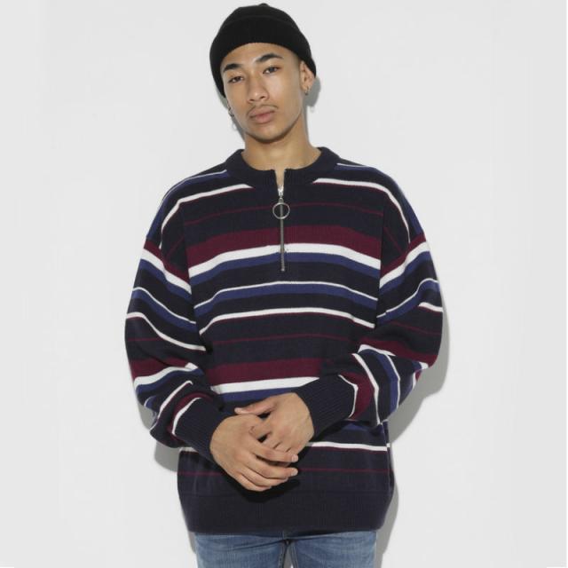 LEGENDA レジェンダ Half Zip COLOR Sweater ニット セーター ボーダー メンズ レディース カジュアル ストリート オーバー スト系 ストリート ブランド