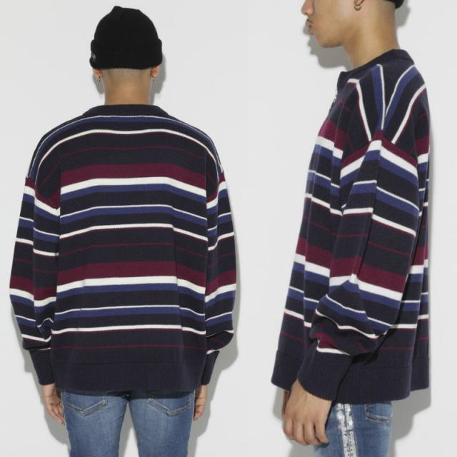 LEGENDA レジェンダ Half Zip COLOR Sweater ニット セーター ボーダー メンズ レディース カジュアル ストリート オーバー スト系 ストリート ブランド