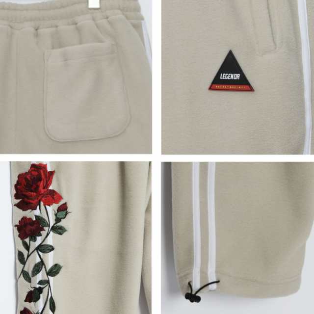 LEGENDA レジェンダ Rose Embroidery Side line Fleese Pants フリース