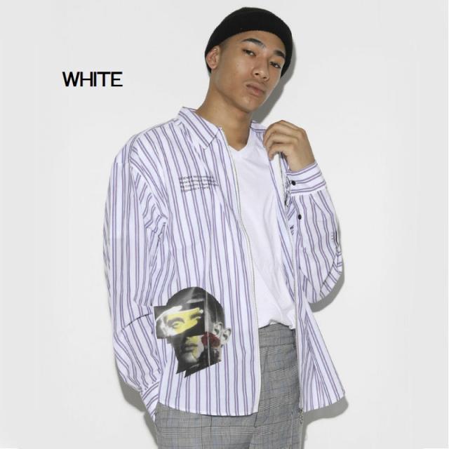 レジェンダ LEGENDA Deja-Vu Stripe shirts 長袖シャツ ストライプ プリント ジップ メンズ レディース ユニセックス カジュアル ストリート フリーサイズ オーバーサイズ レジェンダ LEGENDA Deja-Vu Stripe shirts 長袖シャツ ストライプ