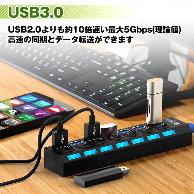 7ポートUSBポート ハブ スイッチ付 高速 USBコンセント ケーブル