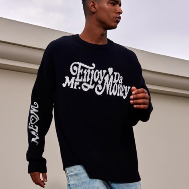 MEDM  Mr Enjoy Da Money ミスター エンジョイ ダ マネー Old Logo Sweater ロゴ ニットセーター クルーネック メンズ レディース ユニセックス 韓国 オーバーサイズ XLの通販は