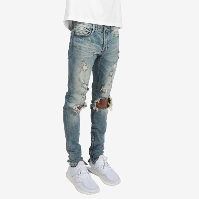 mnml ミニマル M47 STRETCH DENIM ストレッチ 裾ZIPジップ ダメージ 