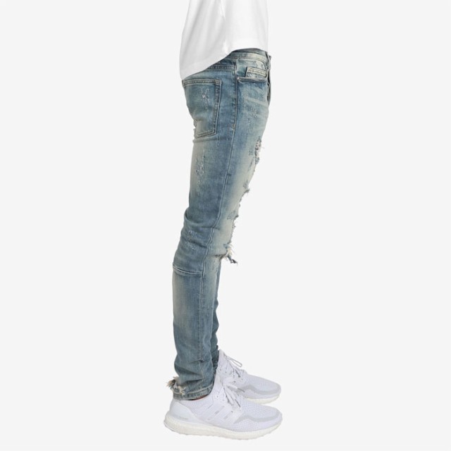 mnml ミニマル M47 STRETCH DENIM ストレッチ 裾ZIPジップ ダメージ 