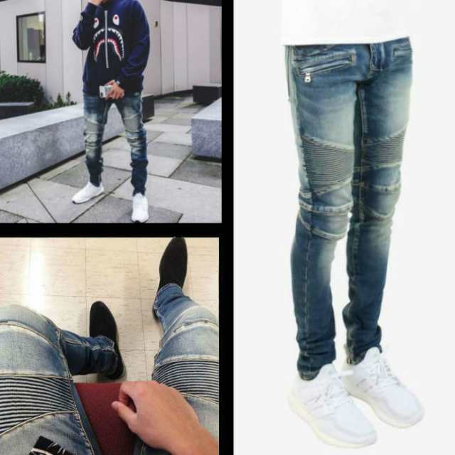 ミニマル スキニーデニム M14 STRETCH DENIM BLUE メンズ デニム ストレッチ バイカー スキニーパンツ mnml  ストリート｜au PAY マーケット