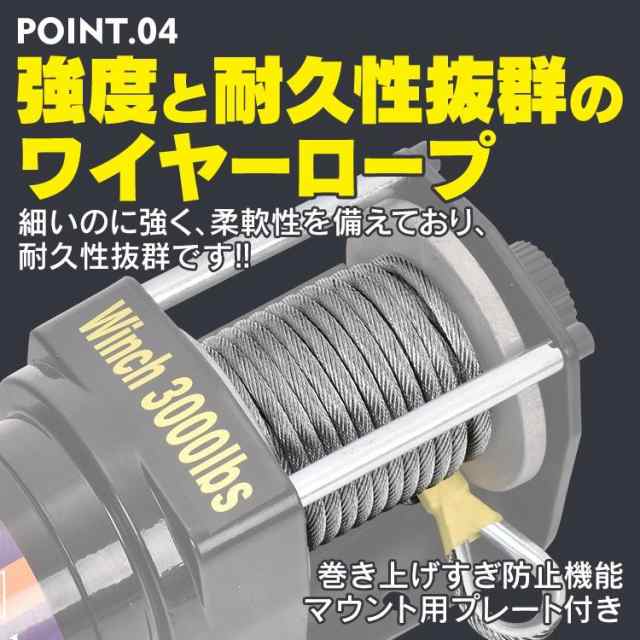 電動ウインチ 引き上げ機 牽引 防水仕様 小型 有線 リモコン付き