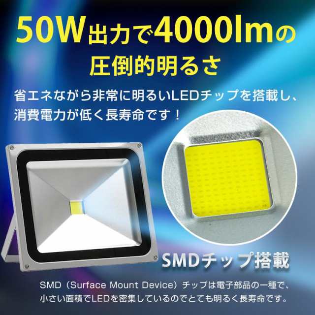 LED投光器 50W 2個セット 防水 作業灯 ワークライト 3mコード 投光灯