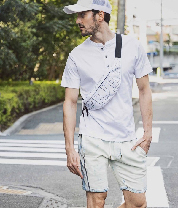 1PIU1UGUALE3 RELAX(ウノピゥウノウグァーレトレ)ブリーチジョグハーフパンツ メンズ カジュアル スポーツ ショーツ 短パン 運動 春夏 部屋着 ルームウェア スリム 細身 ブランド おしゃれ ホワイト ブルー ギフト プレゼント S-XXL 1PIU1UGUALE3 RELAX(ウノピゥウノウグァーレトレ)ブリーチジョグハーフ