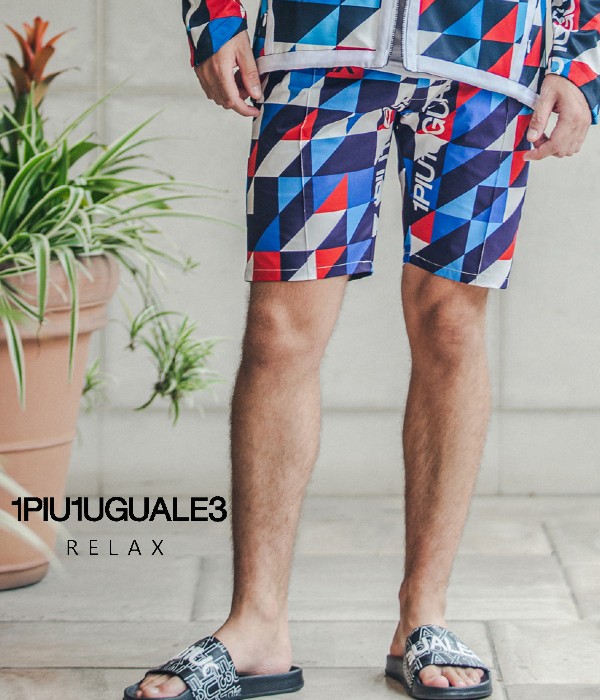 SALE セール 1PIU1UGUALE3 RELAX ウノピゥウノウグァーレトレ 4wayストレッチ総柄ハーフパンツ メンズ カジュアル 大人 幾何学 男性 スポーツ ショーツ 短パン 運動 春夏 部屋着 ルームウェア スリム ブランド おしゃれ プレゼント S-XXL