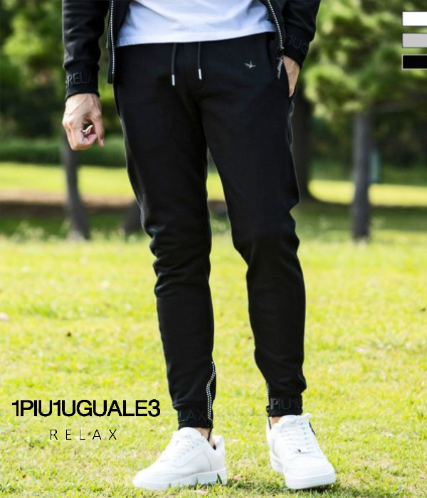 1PIU1UGUALE3 RELAX ウノピゥウノウグァーレトレ リラックス リブ刺繍スウェットパンツ メンズ ジャージ スリム カジュアル スポーツ