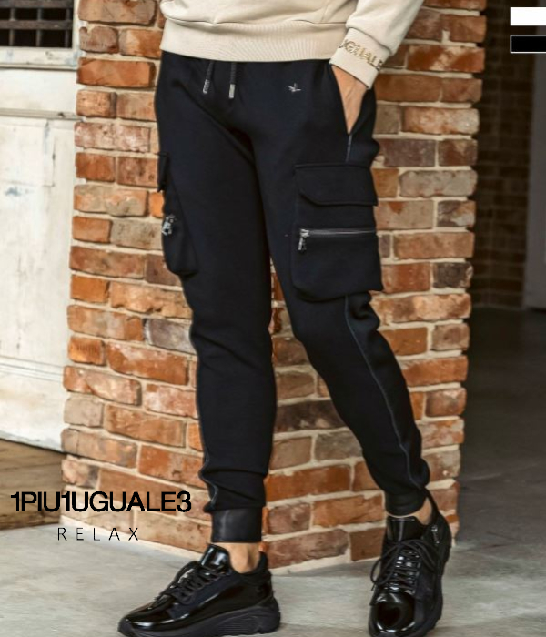 1PIU1UGUALE3 RELAX ウノピゥウノウグァーレトレ リラックス レザーコンビネーションカーゴパンツ ジョガーパンツ メンズ 羊革 カジュアル ストリート