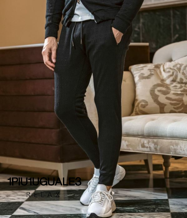1PIU1UGUALE3 RELAX ウノピゥウノウグァーレトレ リラックス ブラックジャガードパンツ メンズ ジョガーパンツ ジャージ 男性 カジュアル スポーツ