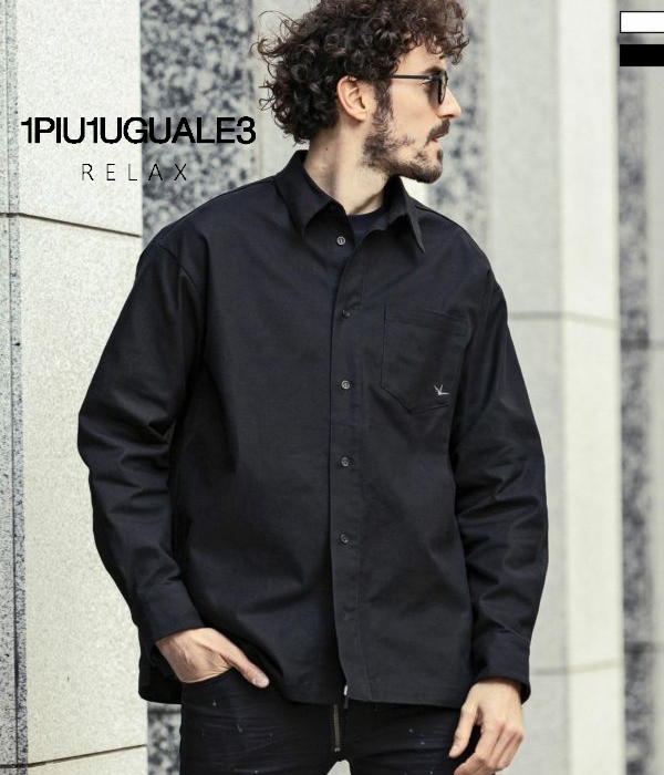 1PIU1UGUALE3 RELAX ウノピゥウノウグァーレトレ リラックス バックロゴワイドシャツ 長袖 ルーズ オーバー ラフ カジュアル メンズ