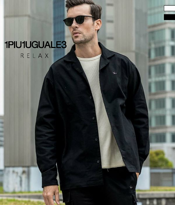 1PIU1UGUALE3 RELAX ウノピゥウノウグァーレトレ リラックス バック刺繍ロゴワイドシャツ メンズ 男性 長袖 大人 カジュアル 厚手 ルーズ オーバーサイズ