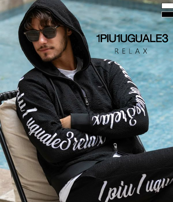 1PIU1UGUALE3 RELAX ウノピゥウノウグァーレトレ リラックス クレープニットロゴジップパーカー メンズ フーディ カジュアル リゾート ルームウェア