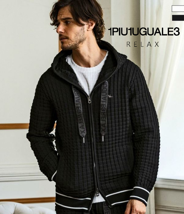 1PIU1UGUALE3 RELAX ウノピゥウノウグァーレトレ リラックス スクエアパターンニットパーカー メンズ フーディ カジュアル リゾート ワッフル