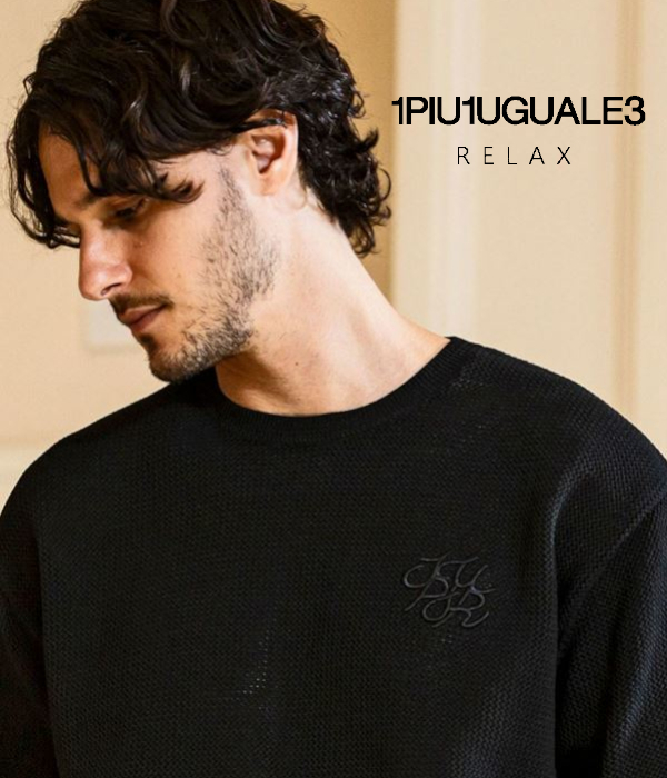 1PIU1UGUALE3 RELAX ウノピゥウノウグァーレトレ リラックス ロゴアイコンニットTシャツ メンズ 半袖 夏 カジュアル ルームウェア 部屋着