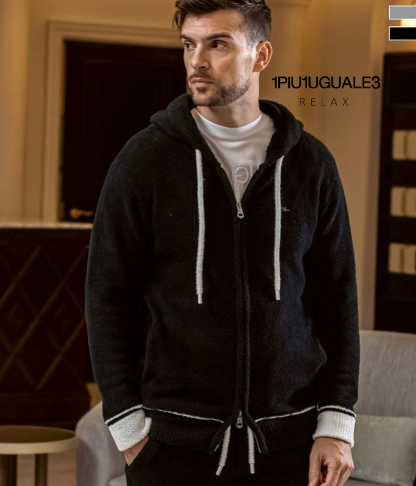 1PIU1UGUALE3 RELAX ウノピゥウノウグァーレトレ リラックス バイカラーニットパーカー メンズ フーディ カジュアル もこもこ ルームウェア