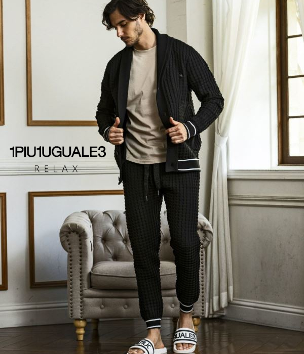 1PIU1UGUALE3 RELAX ウノピゥウノウグァーレトレ リラックス セットアップ スクエアパターンニット メンズ ルームウェア 上下セット 大人 リゾート