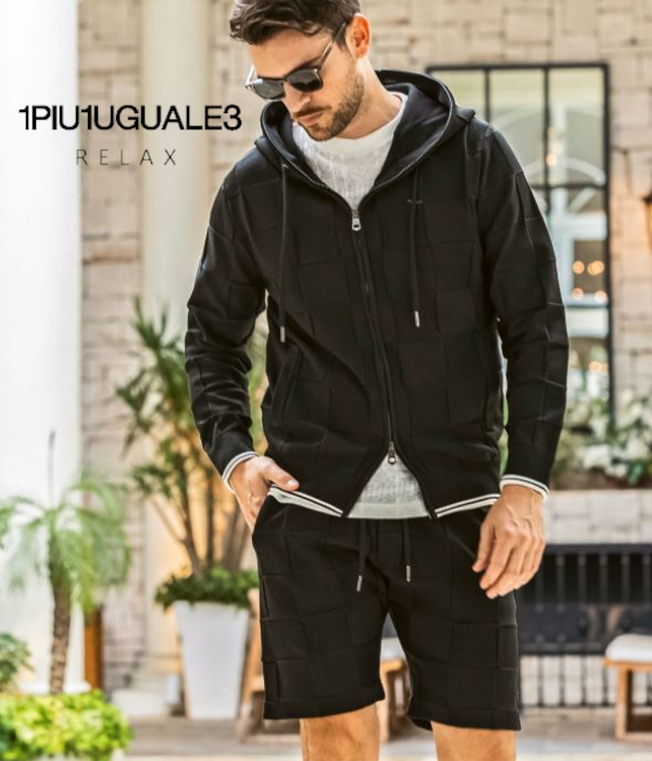 1PIU1UGUALE3 RELAX ウノピゥウノウグァーレトレ リラックス セットアップ メンズ ブロックニット ルームウェア 上下セット リゾート 大人