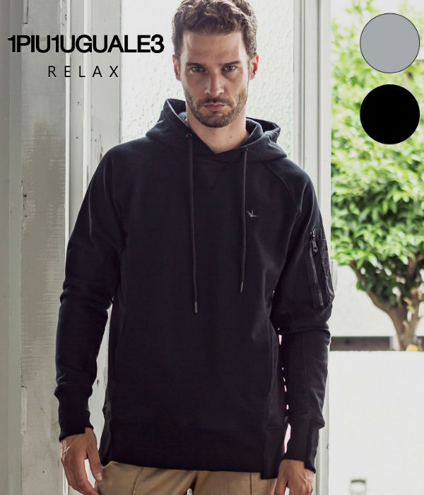 1PIU1UGUALE3 RELAX(ウノピゥウノウグァーレトレリラックス) 裏毛切り替えプルオーバーパーカー ジャージ スウェットパーカー メンズ カジュアル ストリート ウノピュウノ