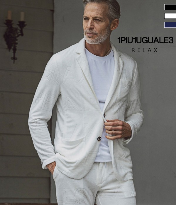 1PIU1UGUALE3 RELAX(ウノピゥウノウグァーレトレ)パイルロゴジャケット シングル テーラード メンズ 男性 大人 きれいめ アウター カジュアル ラフ 休日 仕事 おしゃれ スリム 細身 ブランド 春夏 シンプル XL XXL 3L