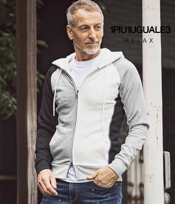 1PIU1UGUALE3 RELAX(ウノピゥウノウグァーレトレ)ヘビースウェットクレイジーパーカー メンズ カジュアル スポーツ ジャージ フーディー 春夏 マルチ トップス ルームウェア ロゴ おしゃれ スリム 細身 ブランド XL XXL 3L