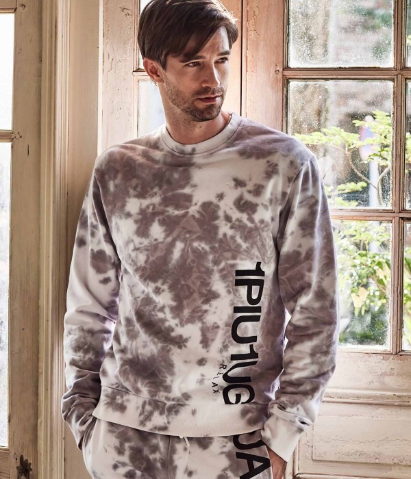 1PIU1UGUALE3 RELAX(ウノピゥウノウグァーレトレ)ヘビースウェットタイダイプルオーバー メンズ カジュアル スポーツ 春夏 トップス ルームウェア ホワイト ブルー ロゴ おしゃれ ブランド XL XXL 3L 1PIU1UGUALE3 RELAX(ウノピゥウノウグァーレトレ)ヘビースウェット