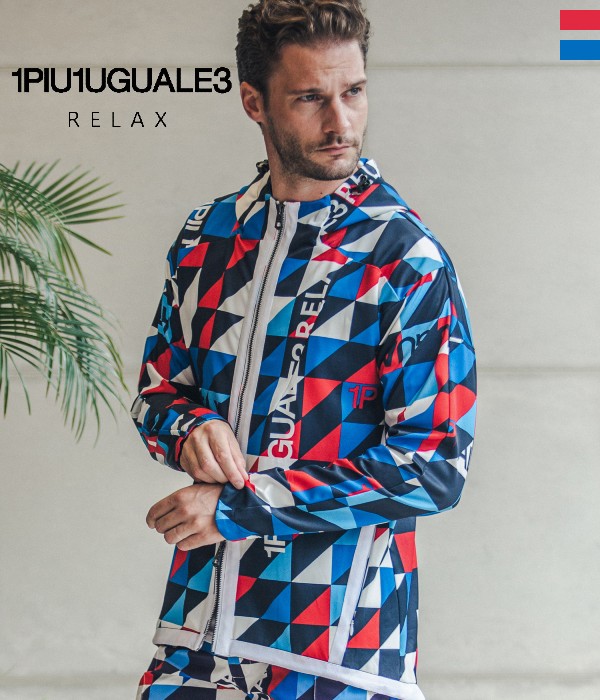 SALE セール 1PIU1UGUALE3 RELAX ウノピゥウノウグァーレトレ 4wayストレッチ総柄パーカー メンズ カジュアル 大人 春夏 男性 幾何学 スポーツ フーディー トップス 運動 スリム おしゃれ ブランド S-XXL