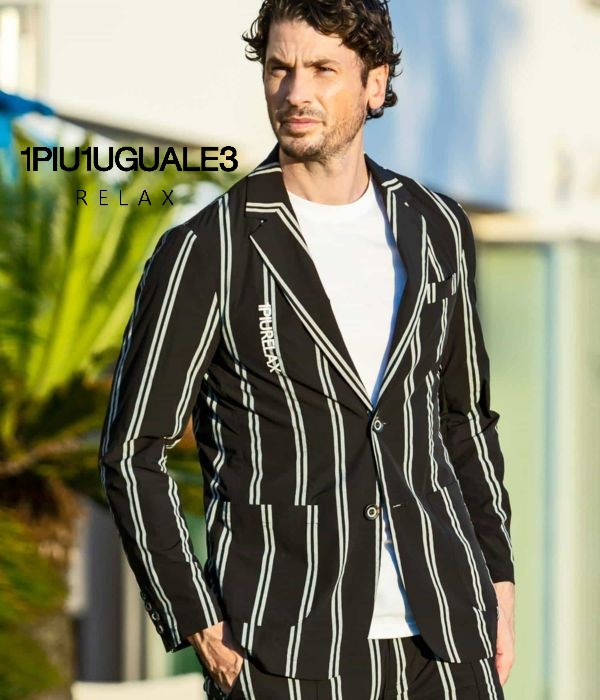 1PIU1UGUALE3 RELAX ウノピゥウノウグァーレトレ リラックス ストライプロゴジャケット シングル きれいめ カジュアル おしゃれ スリム ブランド