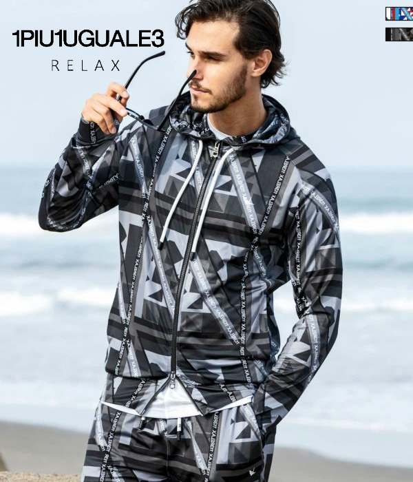 1PIU1UGUALE3 RELAX ウノピゥウノウグァーレトレ リラックス ラッシュガードパーカー メンズ フーディ レジャー プール フェス 海 マリンスポーツ サーフィン