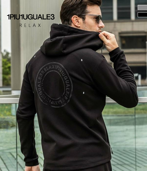 1PIU1UGUALE3 RELAX ウノピゥウノウグァーレトレ リラックス ラインストーンサークルロゴパーカー メンズ フーディ ジャージ カジュアル スポーツ