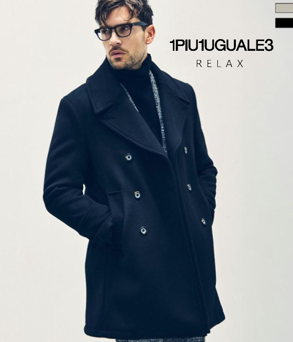 1PIU1UGUALE3 RELAX ウノピゥウノウグァーレトレ リラックス ウールコート メンズ ダブルブレスト 男性 アウター ミドル 冬 大人 きれいめ