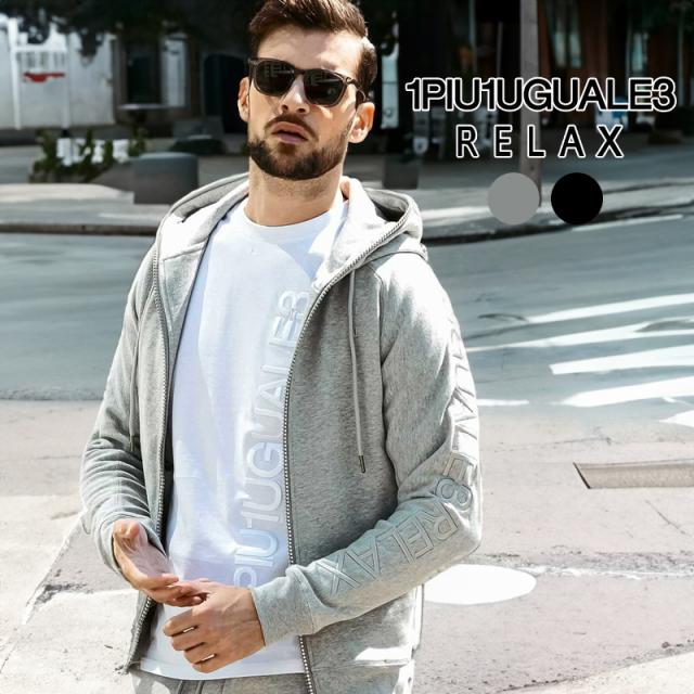 1PIU1UGUALE3 RELAX ウノピゥウノウグァーレトレ リラックス パーカー ラインストーン刺繍ロゴスウェットパーカー ウノピュウ メンズ ブランド おしゃれ ファッション