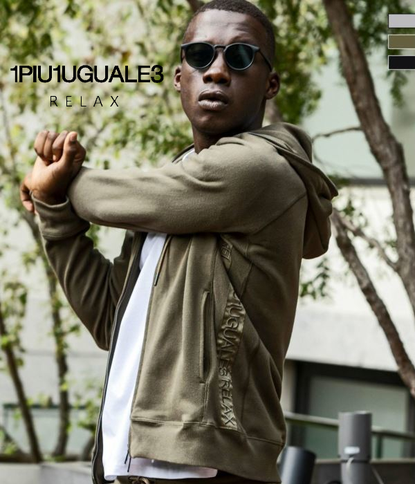 1PIU1UGUALE3 RELAX ウノピゥウノウグァーレトレ リラックス テープロゴパーカー メンズ フーディ ジャージ スウェット カジュアル スポーツ