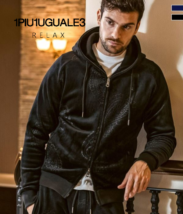 1PIU1UGUALE3 RELAX ウノピゥウノウグァーレトレ リラックス ペイズリーベロアパーカー メンズ フーディ カジュアル 部屋着 ルームウェア ジャージ