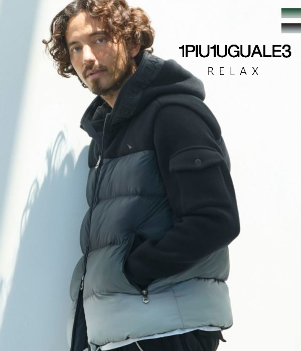 1PIU1UGUALE3 RELAX ウノピゥウノウグァーレトレ リラックス グラデーションニットコンビジャケット メンズ 男性 アウター 暖かい 中綿 秋冬 防寒 おしゃれ