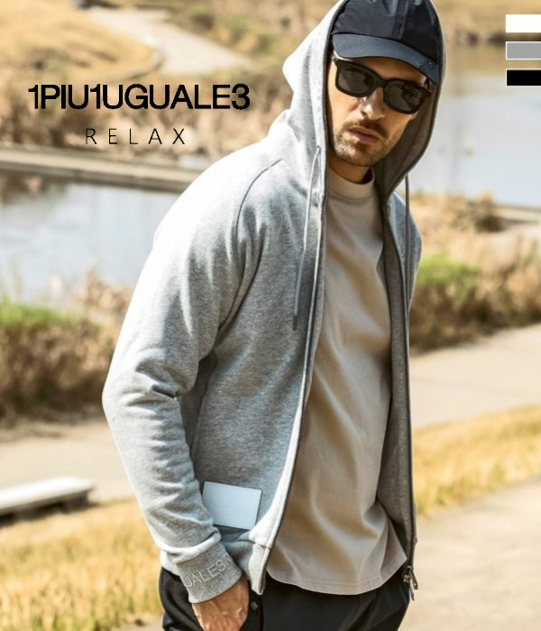 1PIU1UGUALE3 RELAX ウノピゥウノウグァーレトレ リラックス レザーパッチジップパーカー メンズ スウェット フーディ カジュアル スポーツ