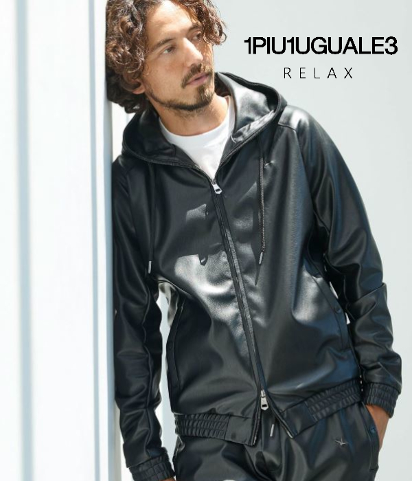 1PIU1UGUALE3 RELAX ウノピゥウノウグァーレトレ リラックス シンセティックレザージップアップパーカー メンズ フェイクレザー 合皮 モード ストリート