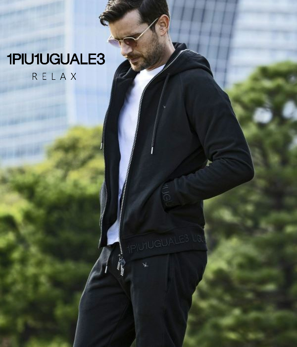 1PIU1UGUALE3 RELAX ウノピゥウノウグァーレトレ リラックス セットアップ メンズ リブ刺繍ラインストーンジップ スウェット 上下セット ジャージ ルームウェア