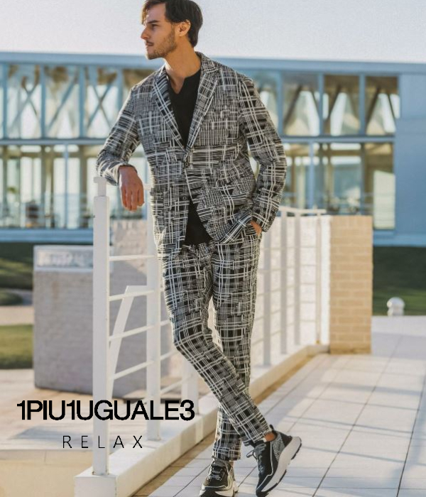 1PIU1UGUALE3 RELAX ウノピゥウノウグァーレトレ 伸び伸びする セットアップ メンズ シングル 背広 上下仕かける 成年者 好いたらしいめ 幾何学的