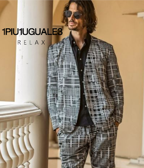 1PIU1UGUALE3 RELAX ウノピゥウノウグァーレトレ 伸び伸びする セットアップ メンズ 否色合い 背広 上下仕かける 成年者 好いたらしいめ 幾何学的