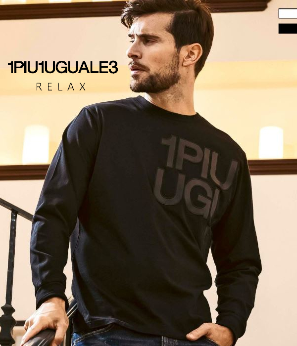 1PIU1UGUALE3 RELAX ウノピゥウノウグァーレトレ リラックス フェイクレザーロゴTシャツ メンズ ロンT アップリケ 長袖 カットソー カジュアルの通販は